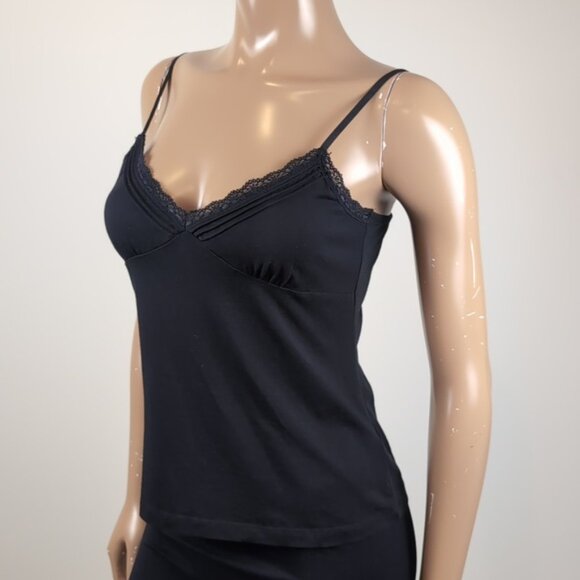 3/$20 Mexx Black Lace Trim Camisole Top Sleeveless Bustier Tank Modal Pleated - Picture 4 of 12
